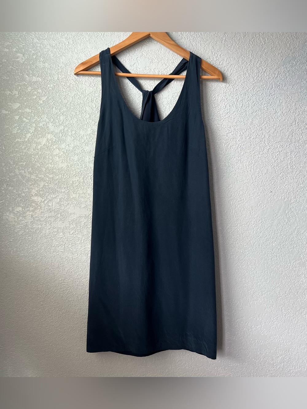 J.Crew 100% Silk Navy Blue Shift Dress Size 4 Tie Back Sleeveless